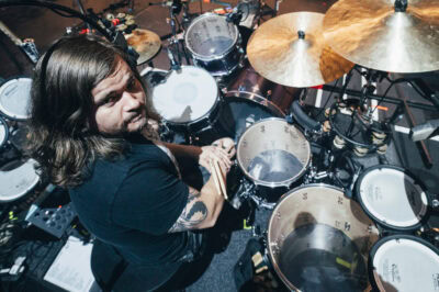 Woody from the band Bastille at the drums