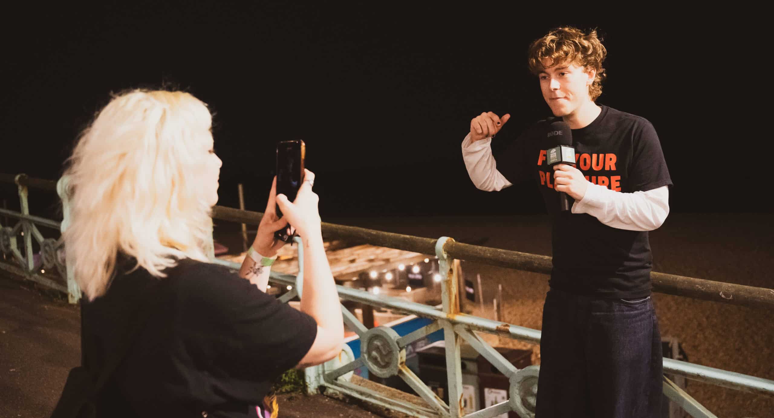 Alfie Jukes being interviewed at WaterBear Freshers Week.